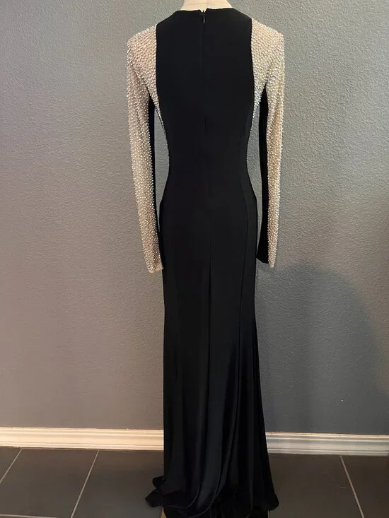 XSCAPES GEORGIA BLACK & NUDE MESH BEADED ILLUSION MAXI DRESS FORMAL GOWN NWOT 4 - Picture 10 of 16